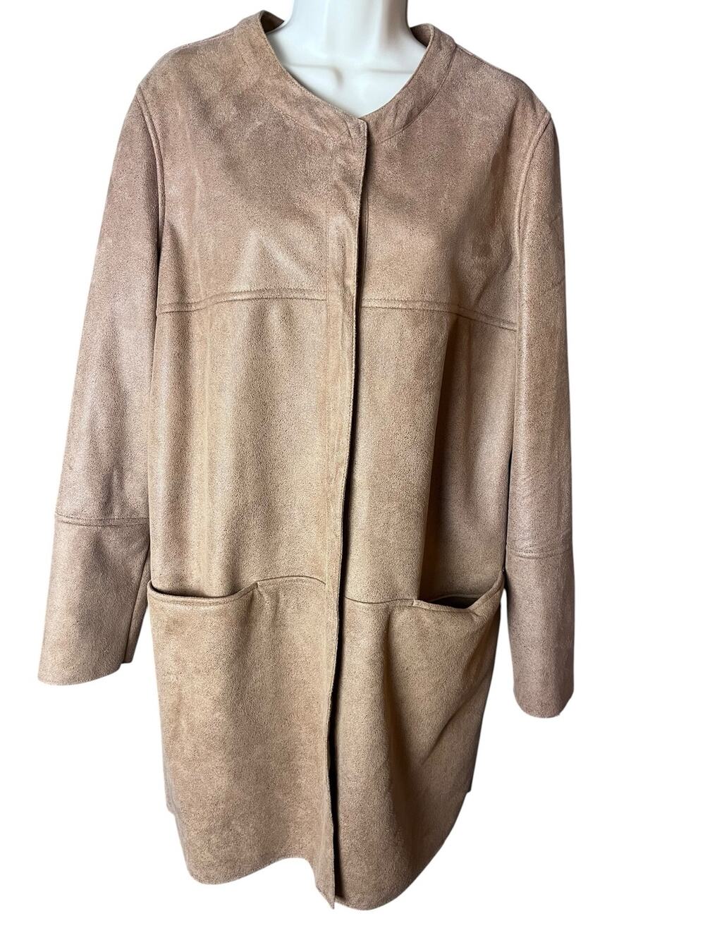 Hal Rubinstein Faux Suede Coat Womens 6 Taupe Plush Lined Long Jacket Cozycore